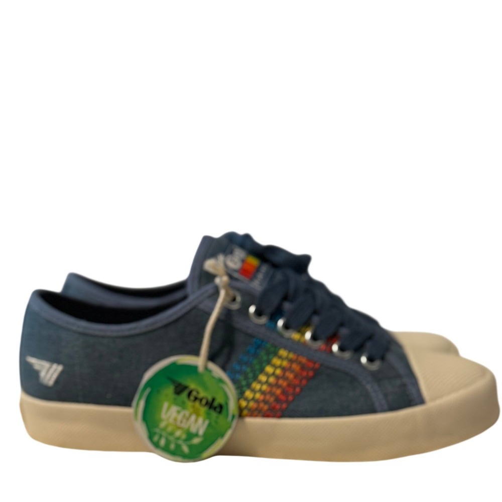 NEW Gola Coaster Rainbow Stitch Denim Multi Canvas Vegan Sneakers Womens 6